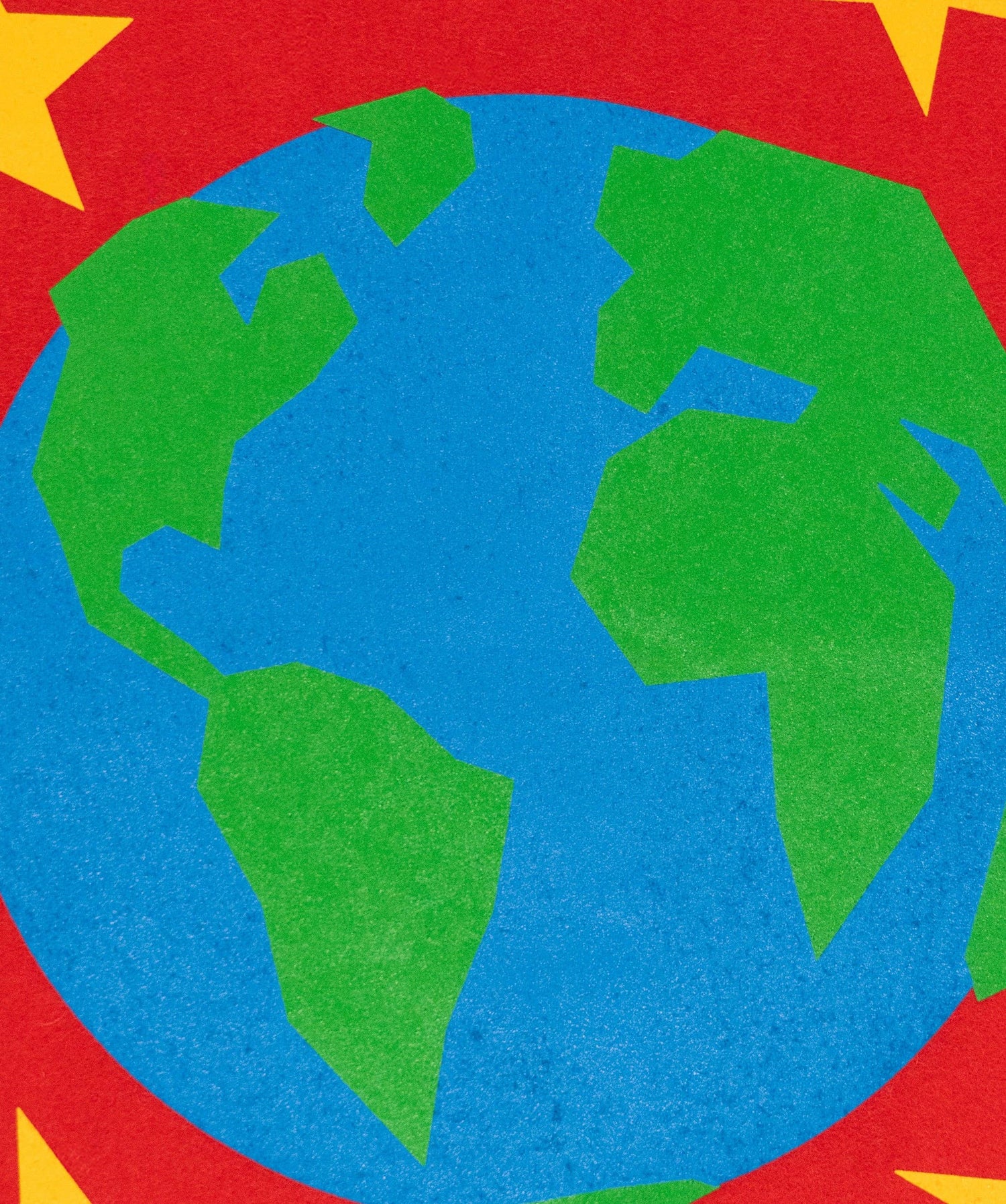 Close-up detail of hand drawn earth of Earth Camp Flag