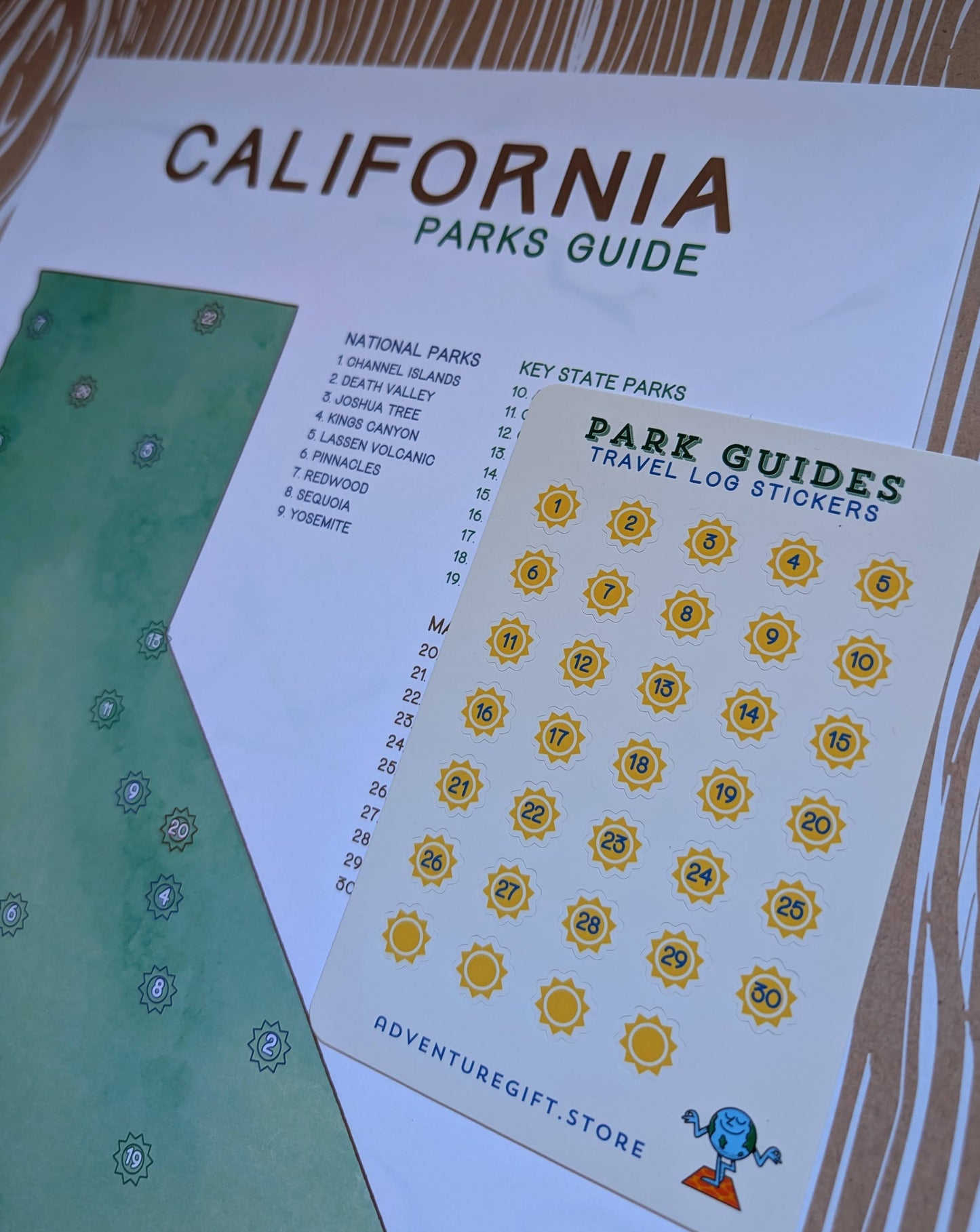 California Parks Guide with Travel Log stickers close up