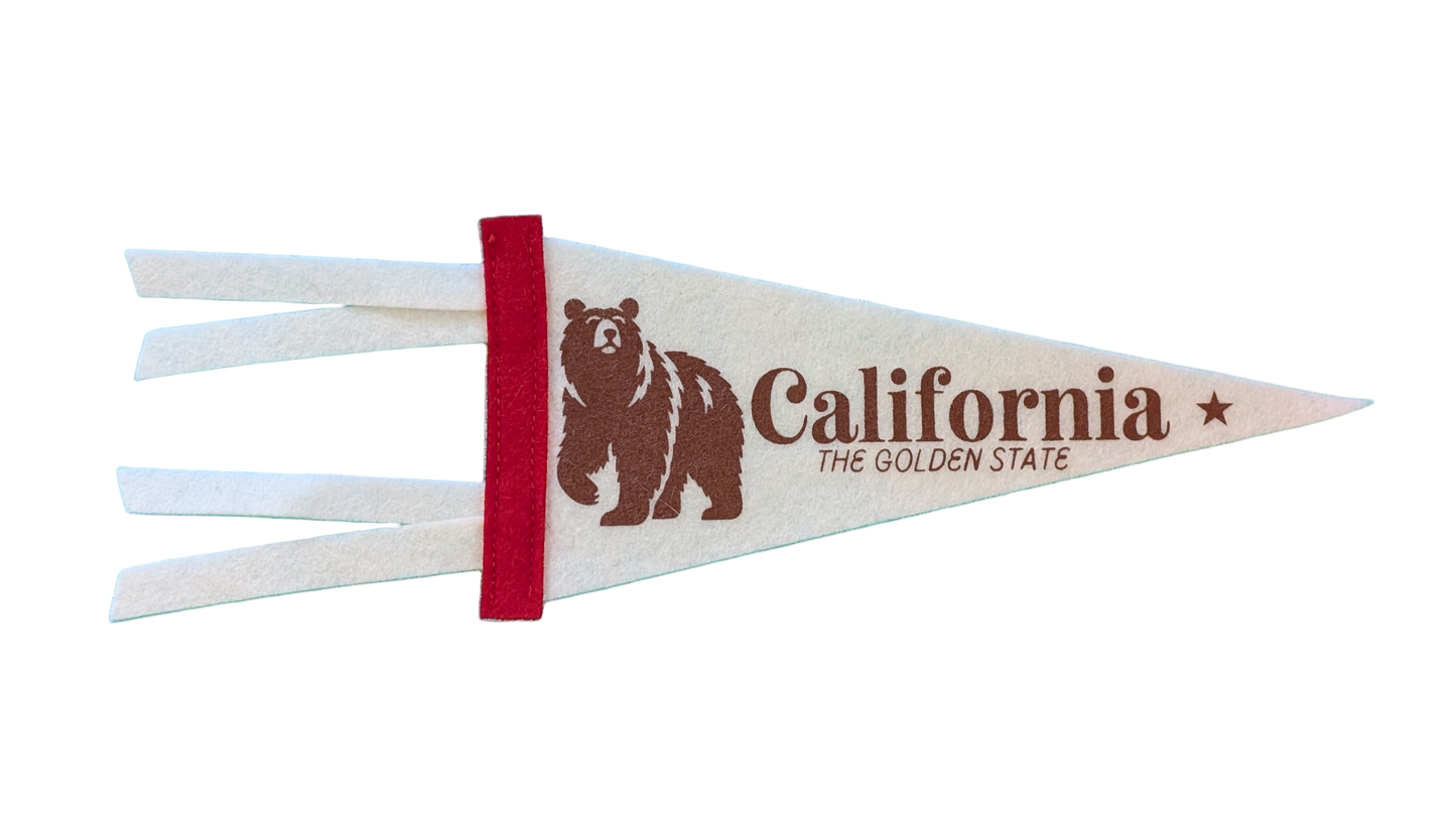 California, the Golden State souvenir pennant with brown bear on white felt
