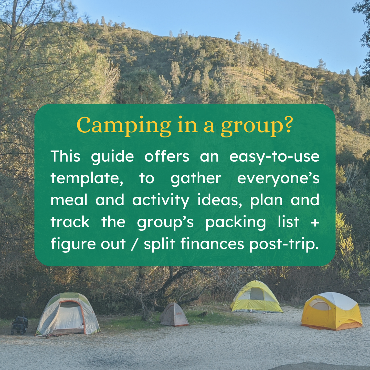 Camping Planner Template graphic, reads: Camping in a group?