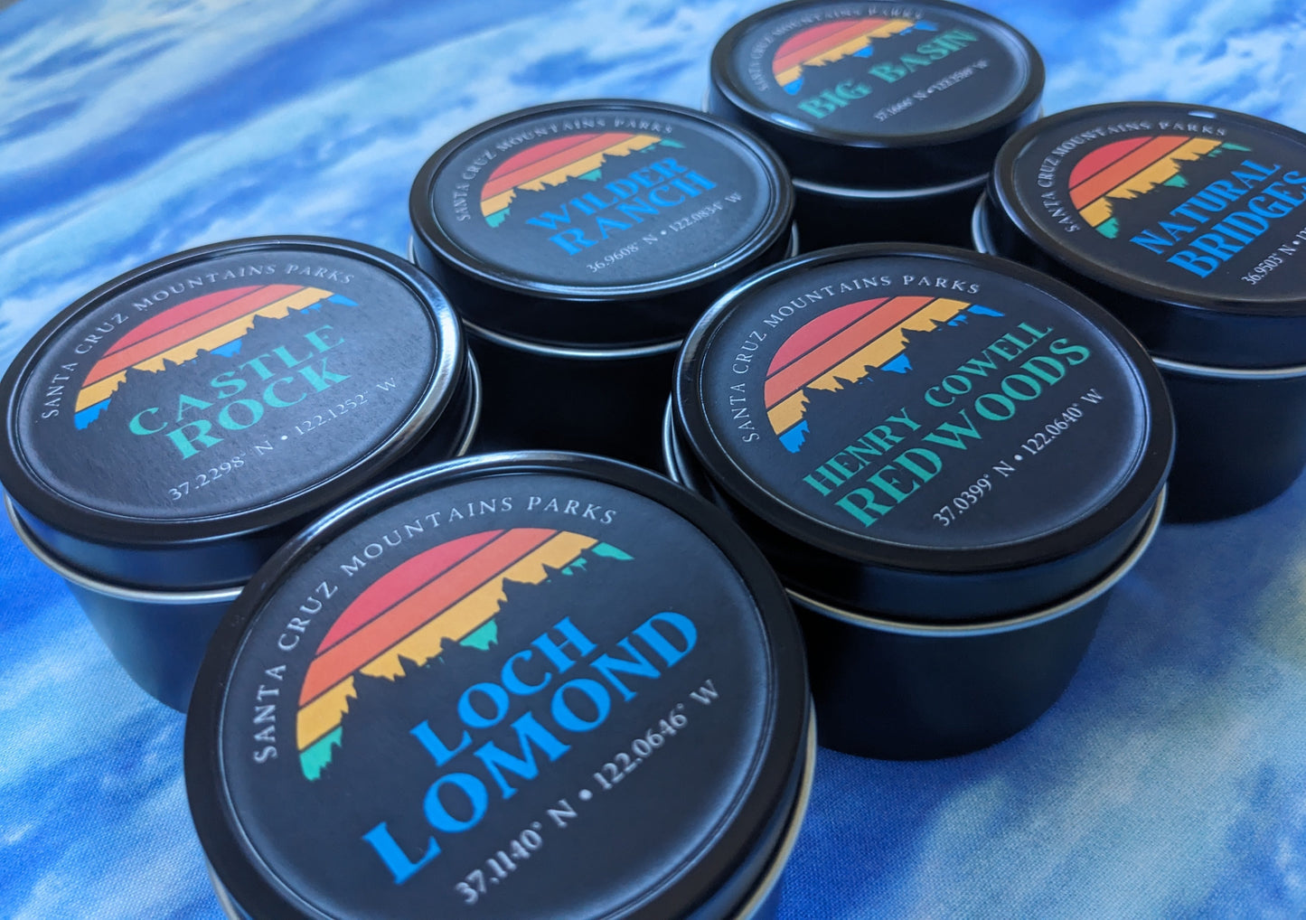 Collection of Santa Cruz Mountains Parks travel tin candles