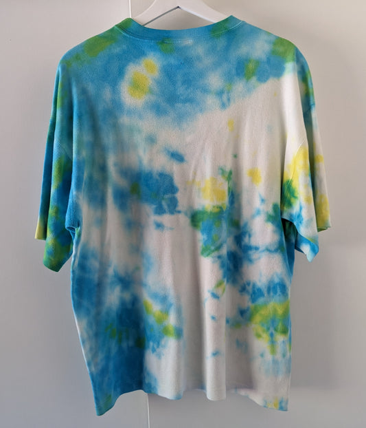 Blue and green unique tie dye soft Eddie Bauer shirt back