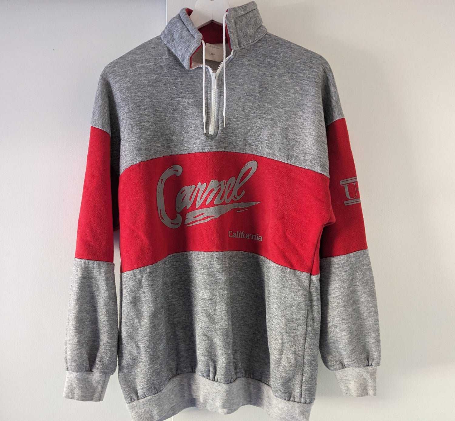 Red and gray Carmel USA pullover