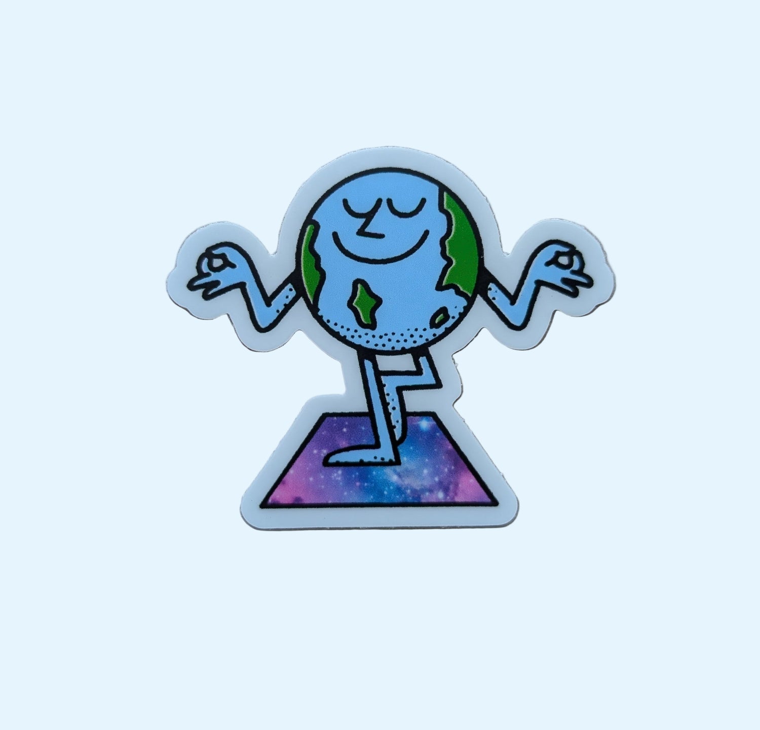 Earth serenity pose with galaxy rug sticker with paper background
