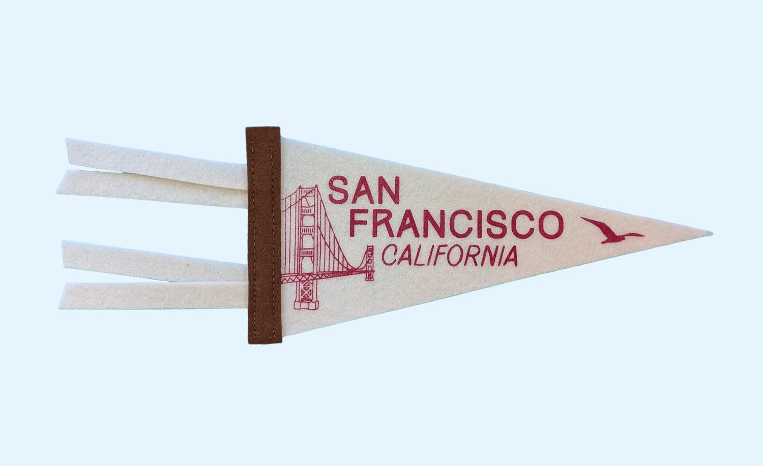 San Francisco California mini souvenir pennant featuring the Golden Gate Bridge on white felt