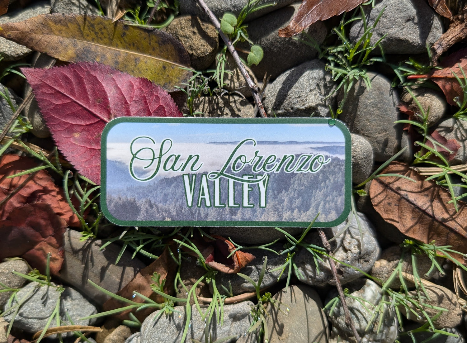 dark green bordered sticker represents SLV or the San Lorenzo Valley