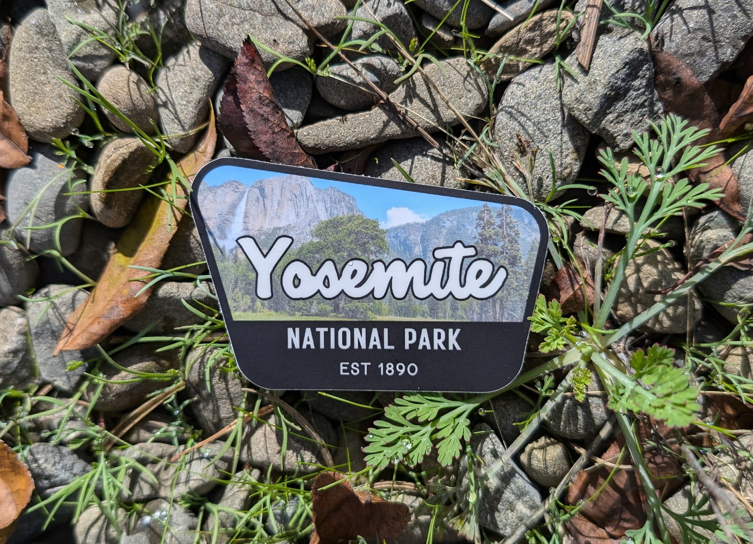 black bordered sticker represents Yosemite National Park in California