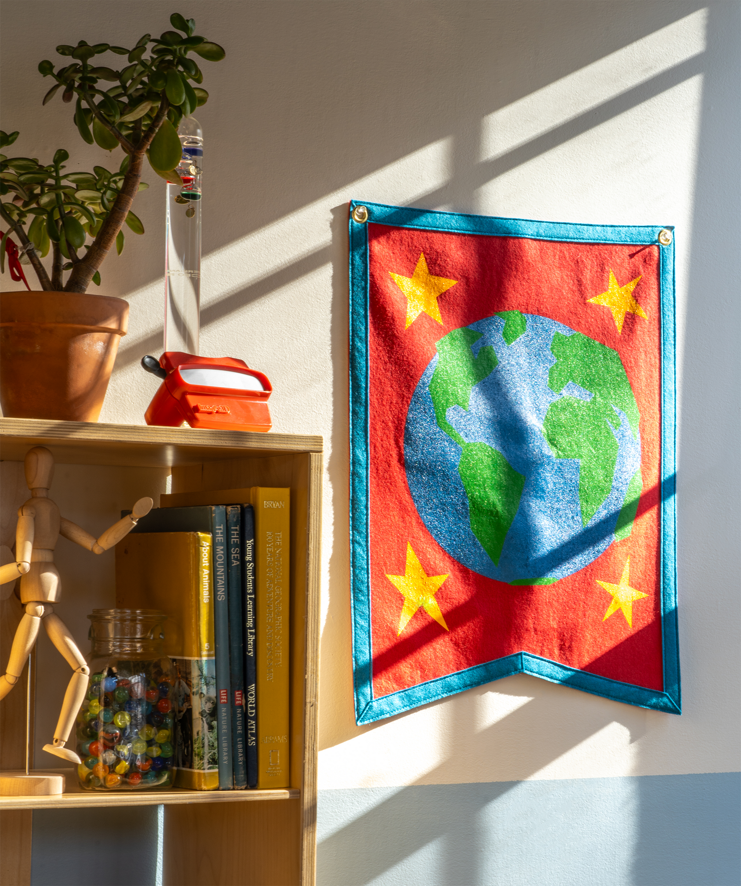 Earth Camp Flag hanging in model room