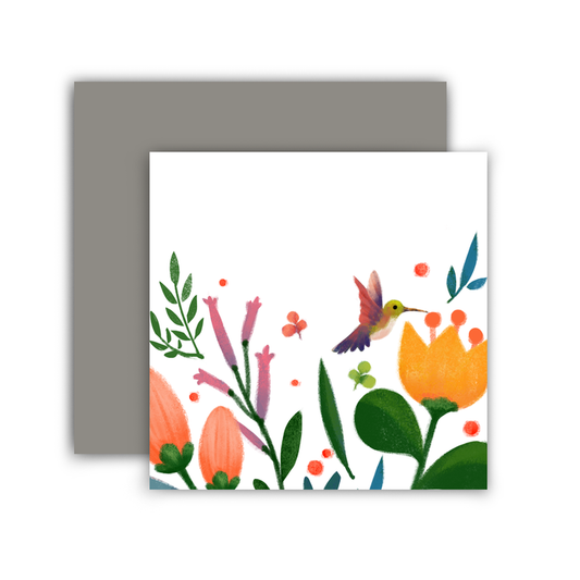 Mini hummingbird card with gray envelope, by Little Red House