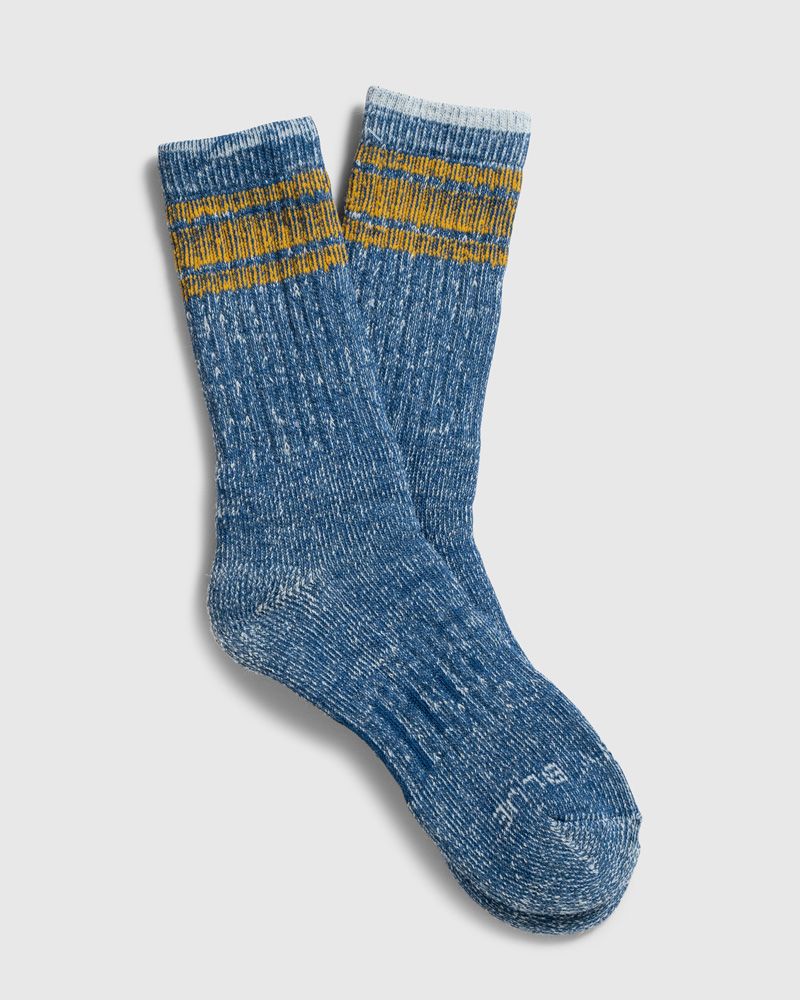 Blue hemp socks with yellow stripe by United by Blue
