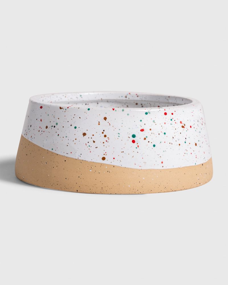 Side of stoneware dog bowl by United by Blue