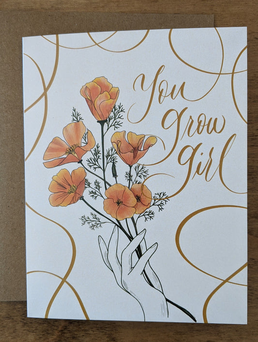 You Grow girl poppy flower card