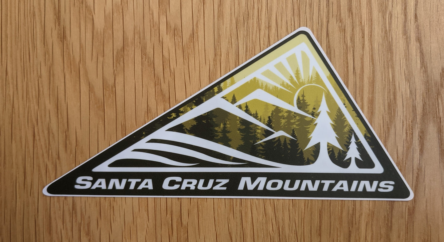 SCM Clothing logo sticker in green reading "Santa Cruz Mountains"