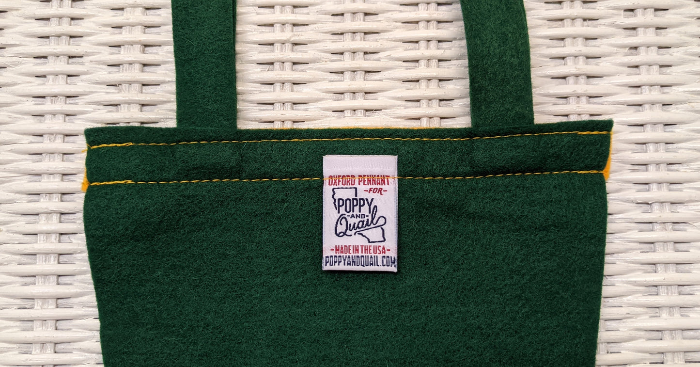 Back of green pennant by Poppy & Quail and made by Oxford Pennant