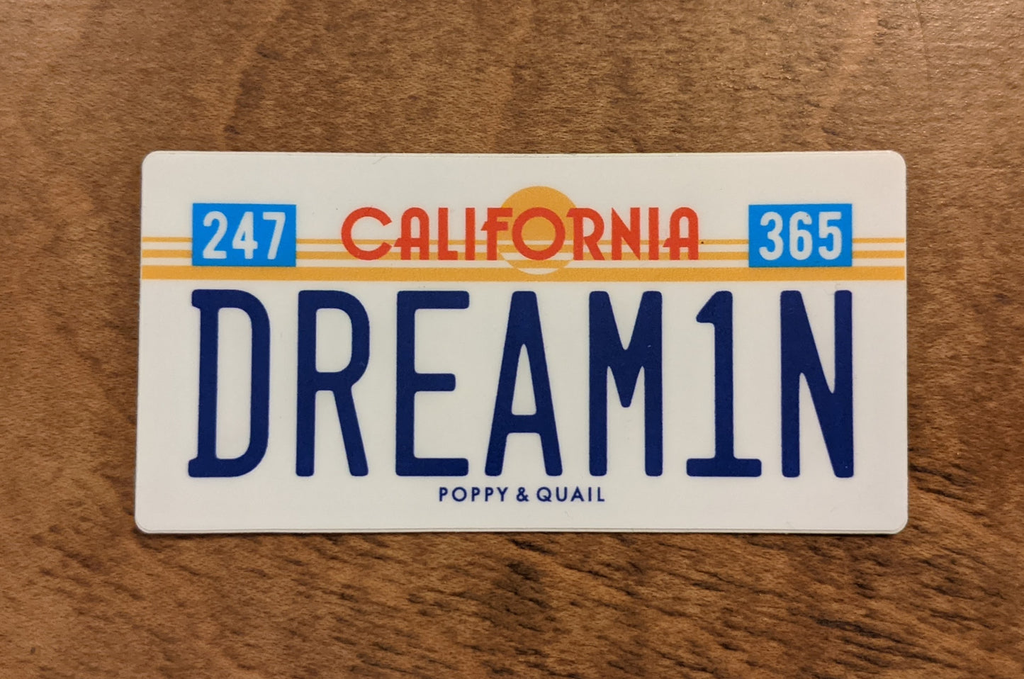 CA Dreaming license plate design sticker by Poppy & Quail