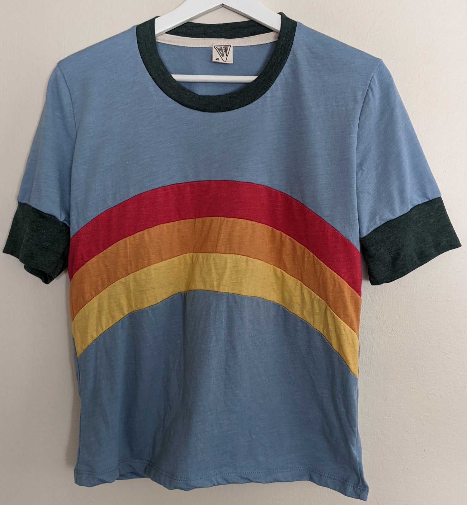 Blue and green shirt by Camp Collection with rainbow on front,  created by Jackie from Present