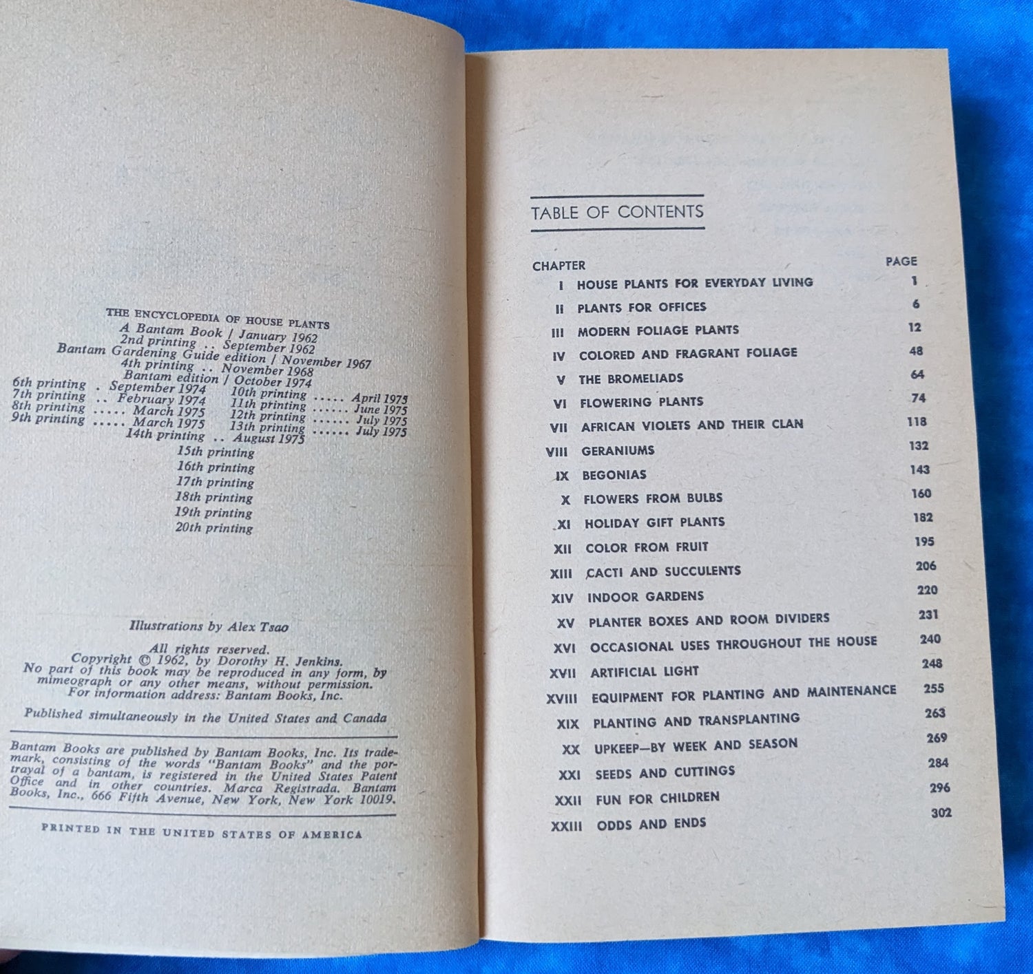 The Encyclopedia of House Plants vintage book table of contents