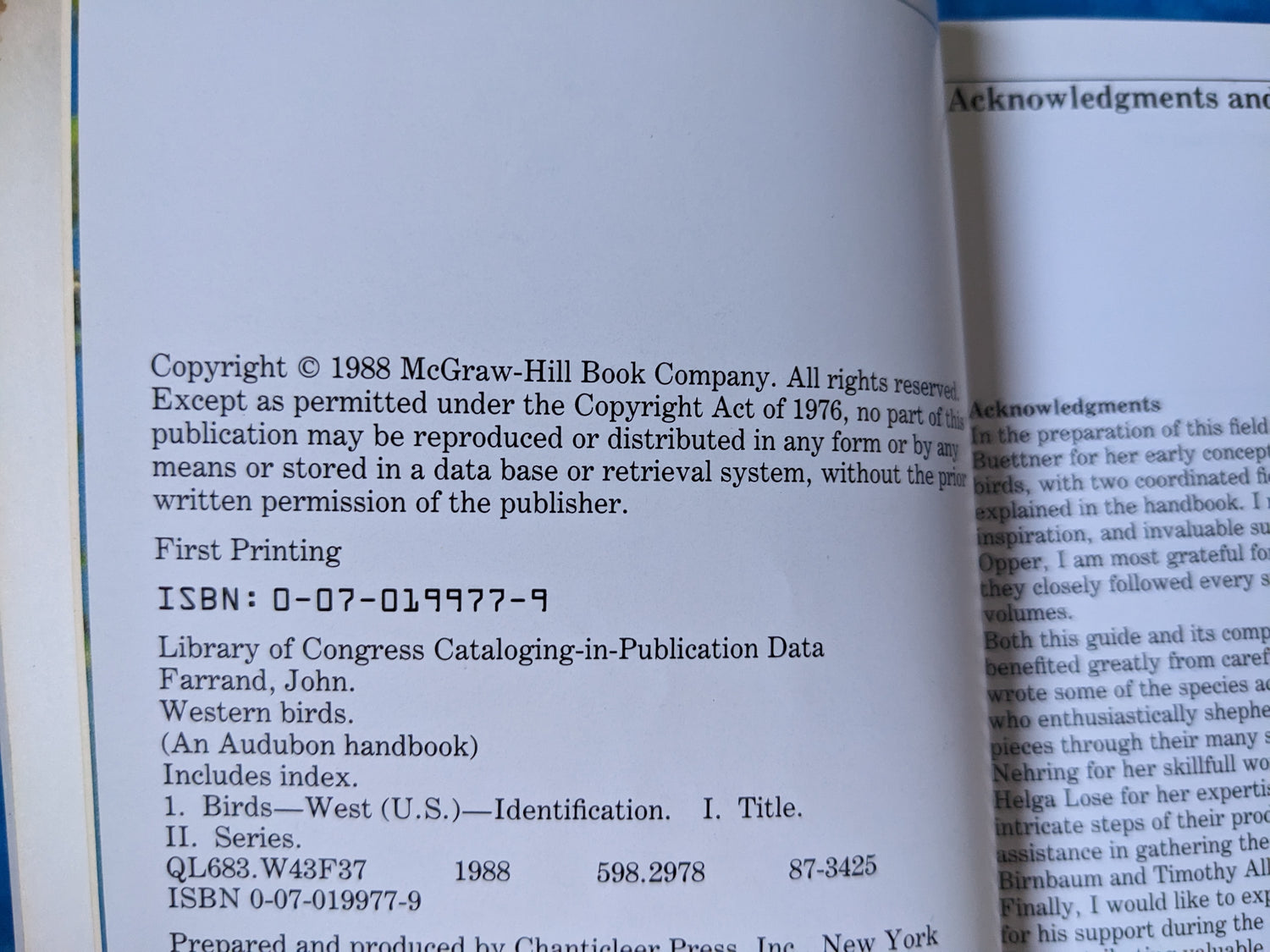 An Audubon Handbook: Western Birds vintage book publishing notes