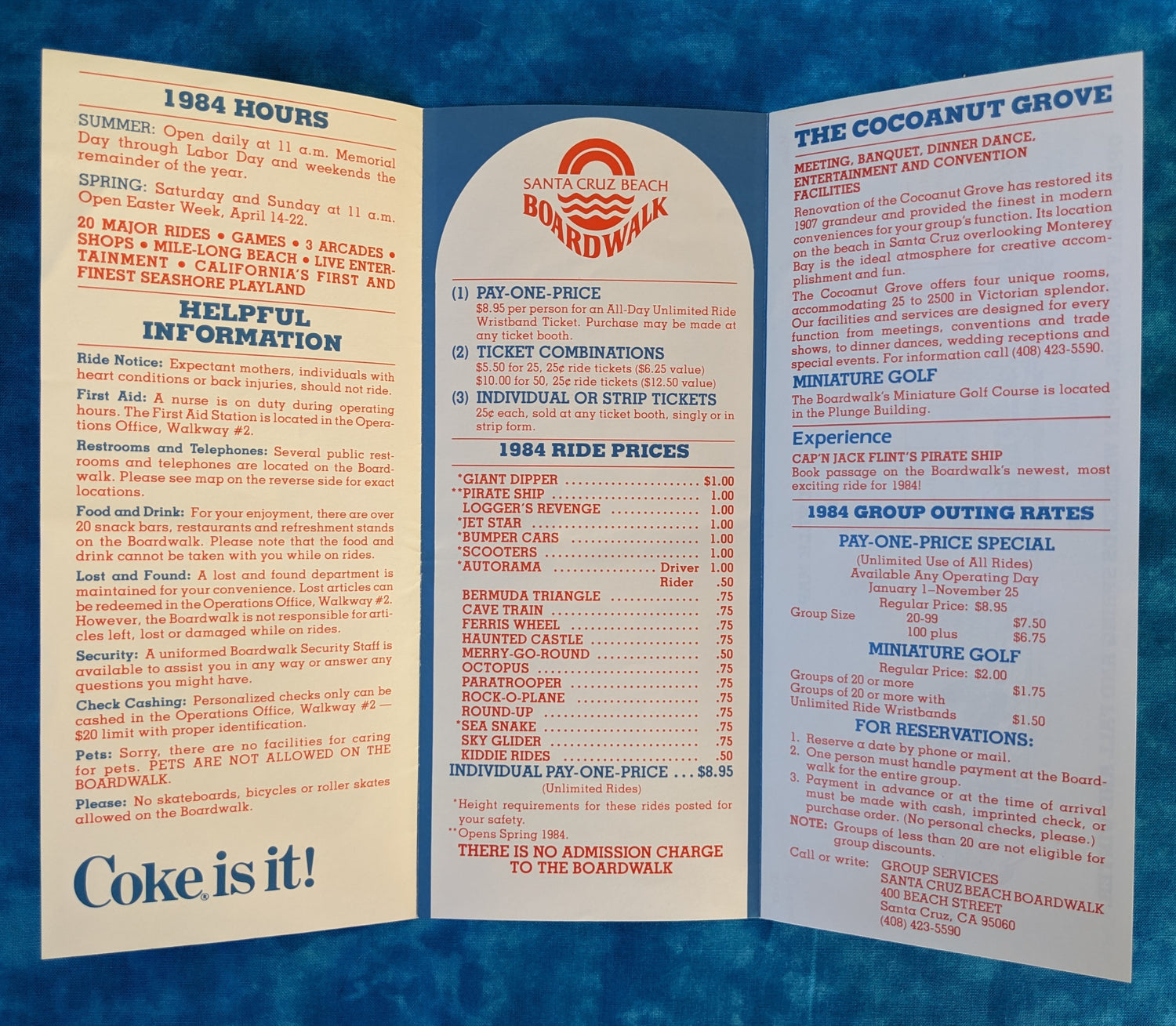 Santa Cruz Beach Boardwalk Visitor's Guide pamphlet from 1984