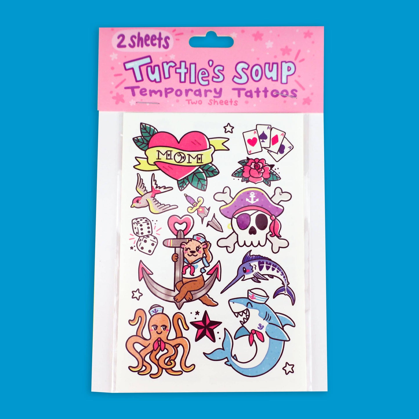 2 Sheets Temporary Tattoos with traditional design by Turtle's Soup