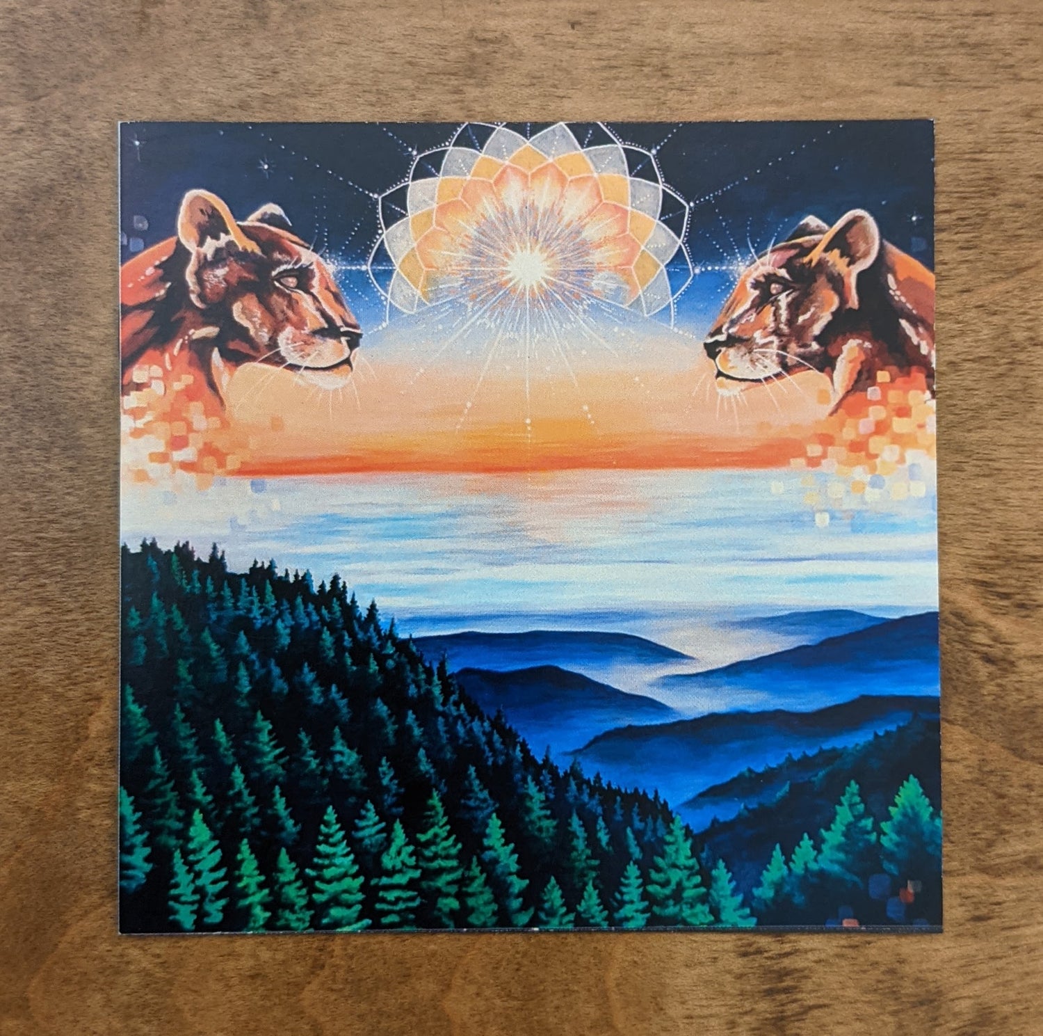 Foggy mountain scene with mountain lions, by Skavenge Art