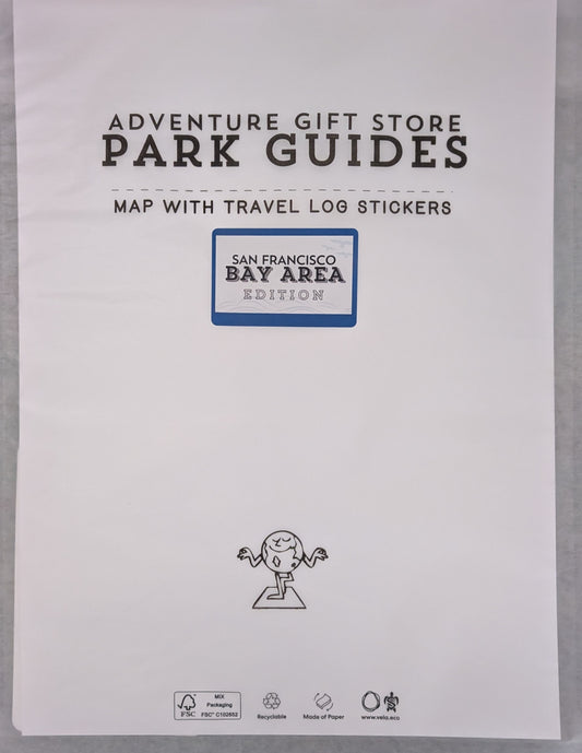 Bay Area Park Guide Packaging in glassine paper bag with algae ink for lowest impact "Map with travel log stickers"