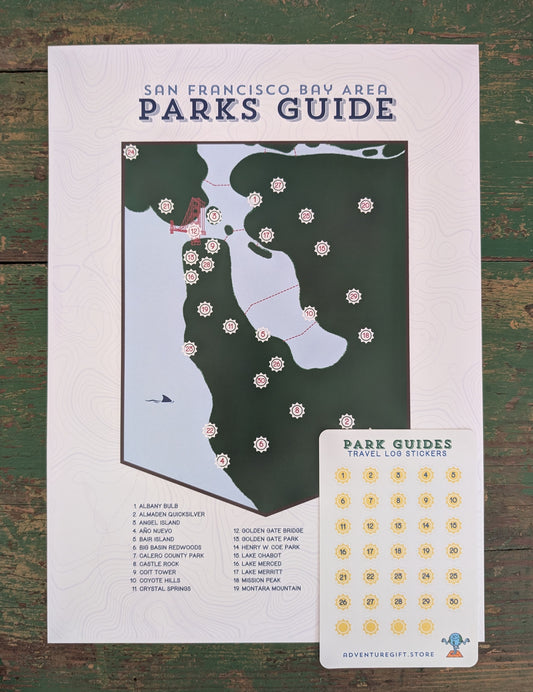 Bay Area Park Guide map checklist print with travel log sticker sheet