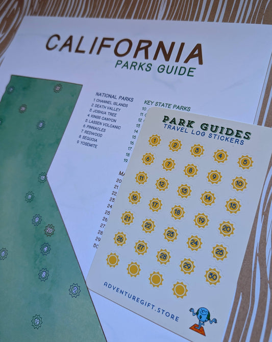 California Parks Guide with Travel Log stickers close up