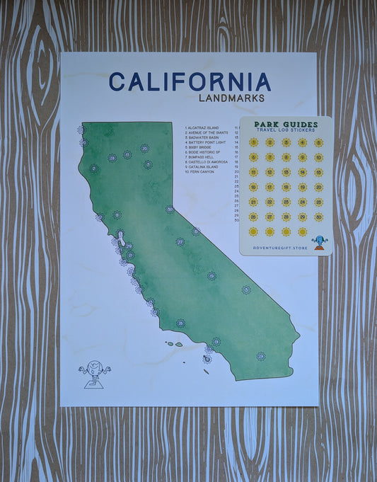 California Landmarks Park Guide with Travel Log stickers