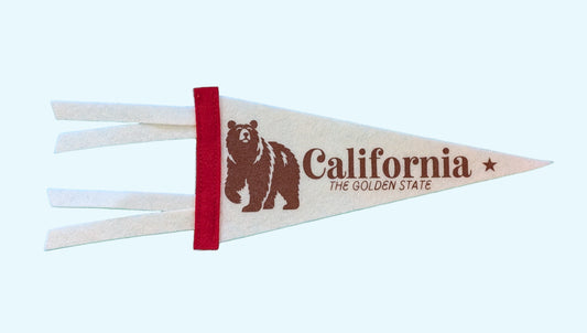 California, the Golden State souvenir pennant with brown bear on white felt