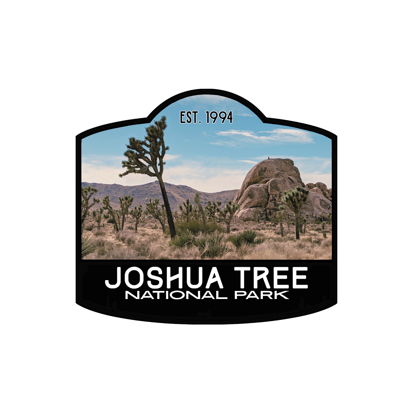 black bordered sticker represents Joshua Tree National Park