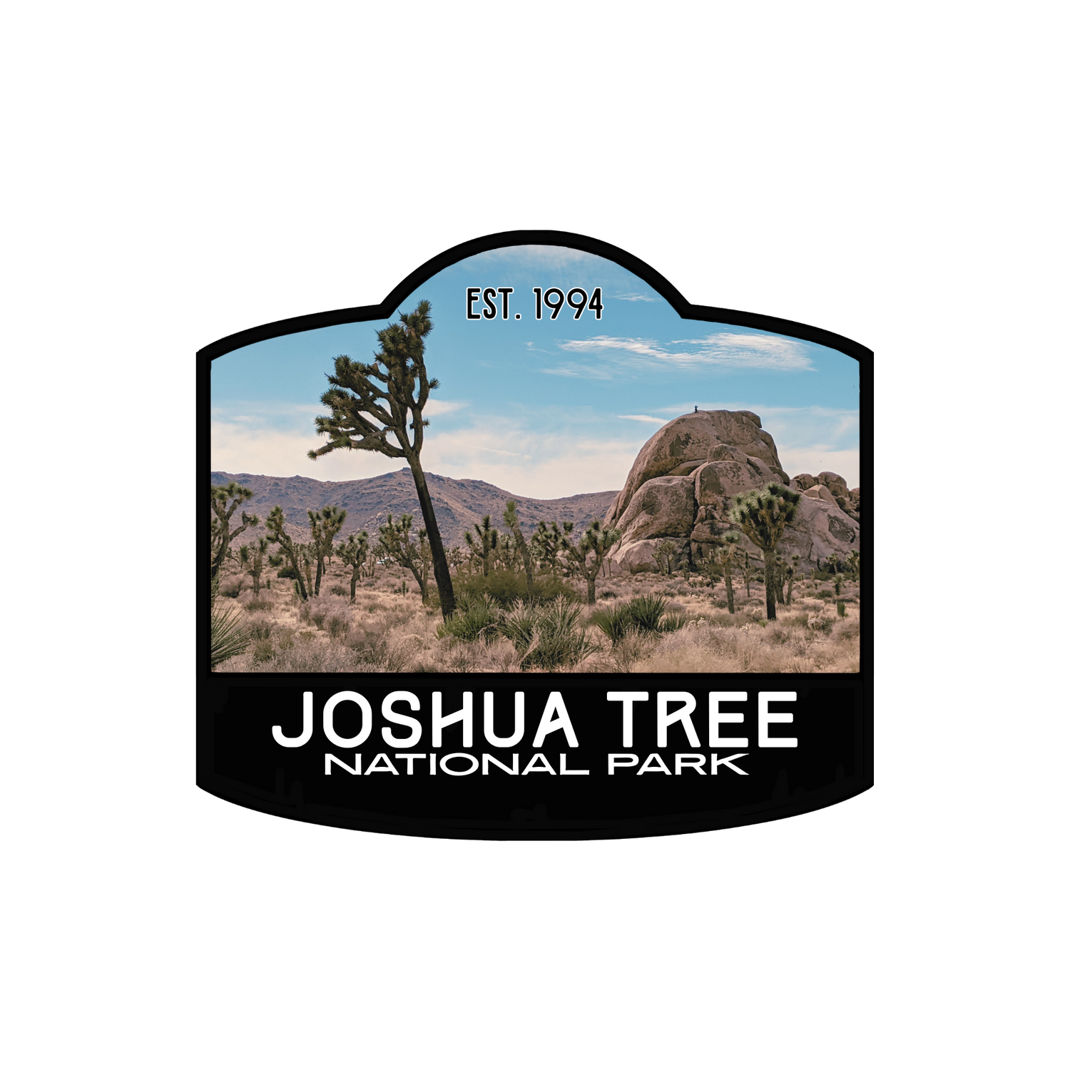 black bordered sticker represents Joshua Tree National Park