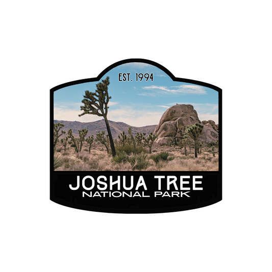black bordered sticker represents Joshua Tree National Park