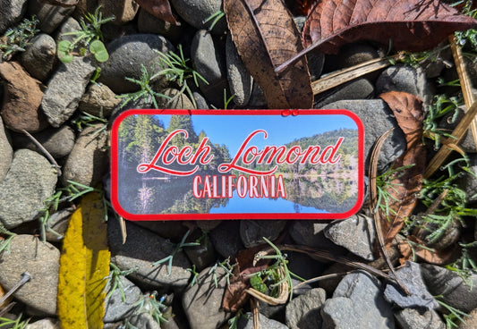 red bordered sticker represents Loch Lomond in California