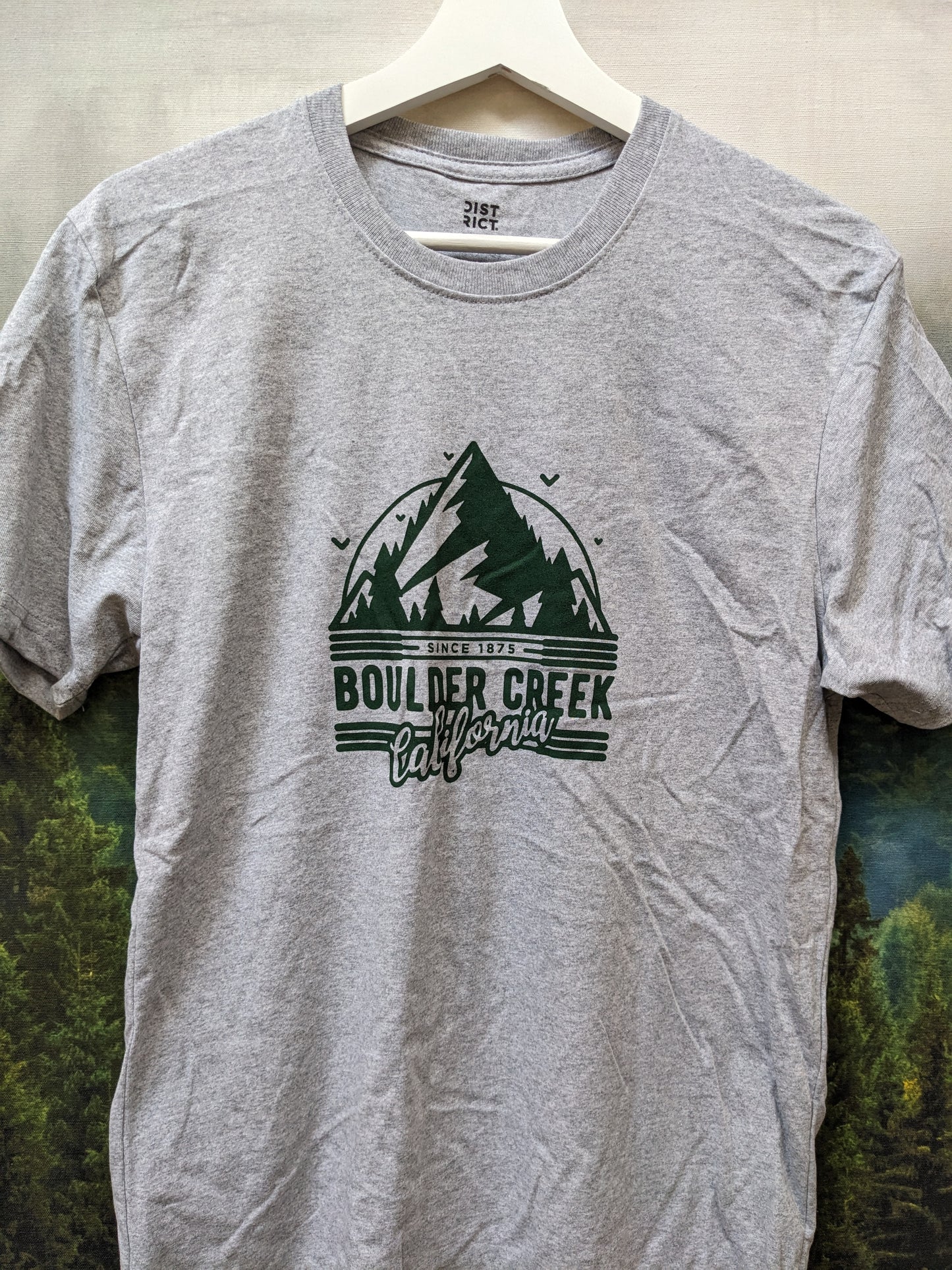 Gray t-shirt with dark green Boulder Creek graphic