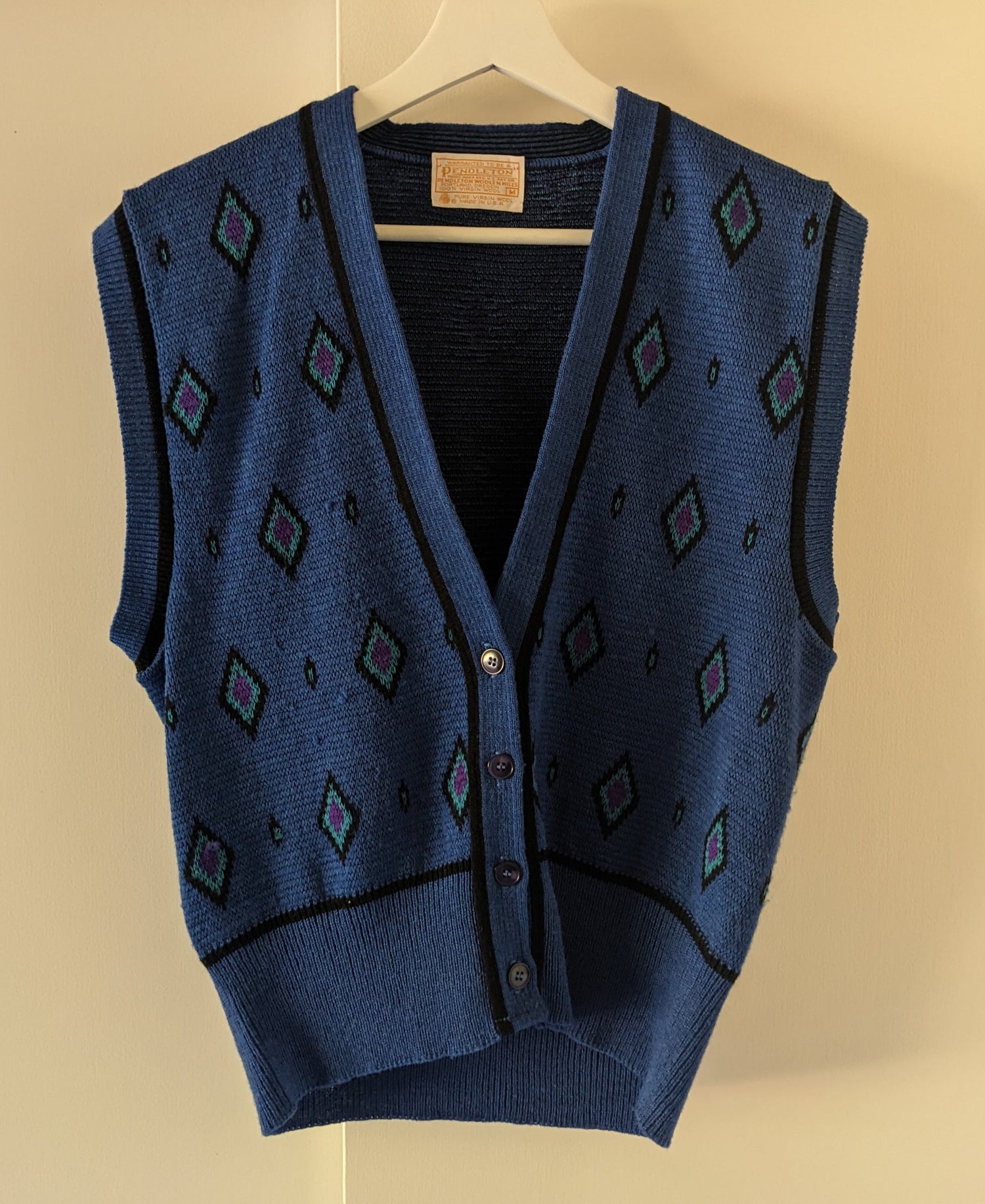 Pendleton Blue and purple diamonds retro vest
