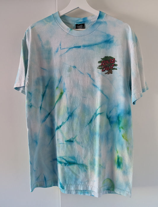 Green and Blue tie dye shirt with Santa Cruz Cypress design front