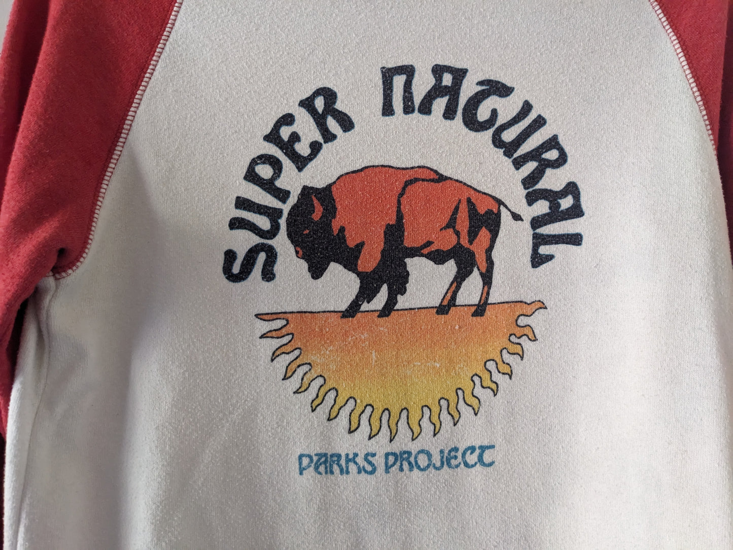White and Red Parks Project Super Natural Bison fleece long sleeve shirt graphic