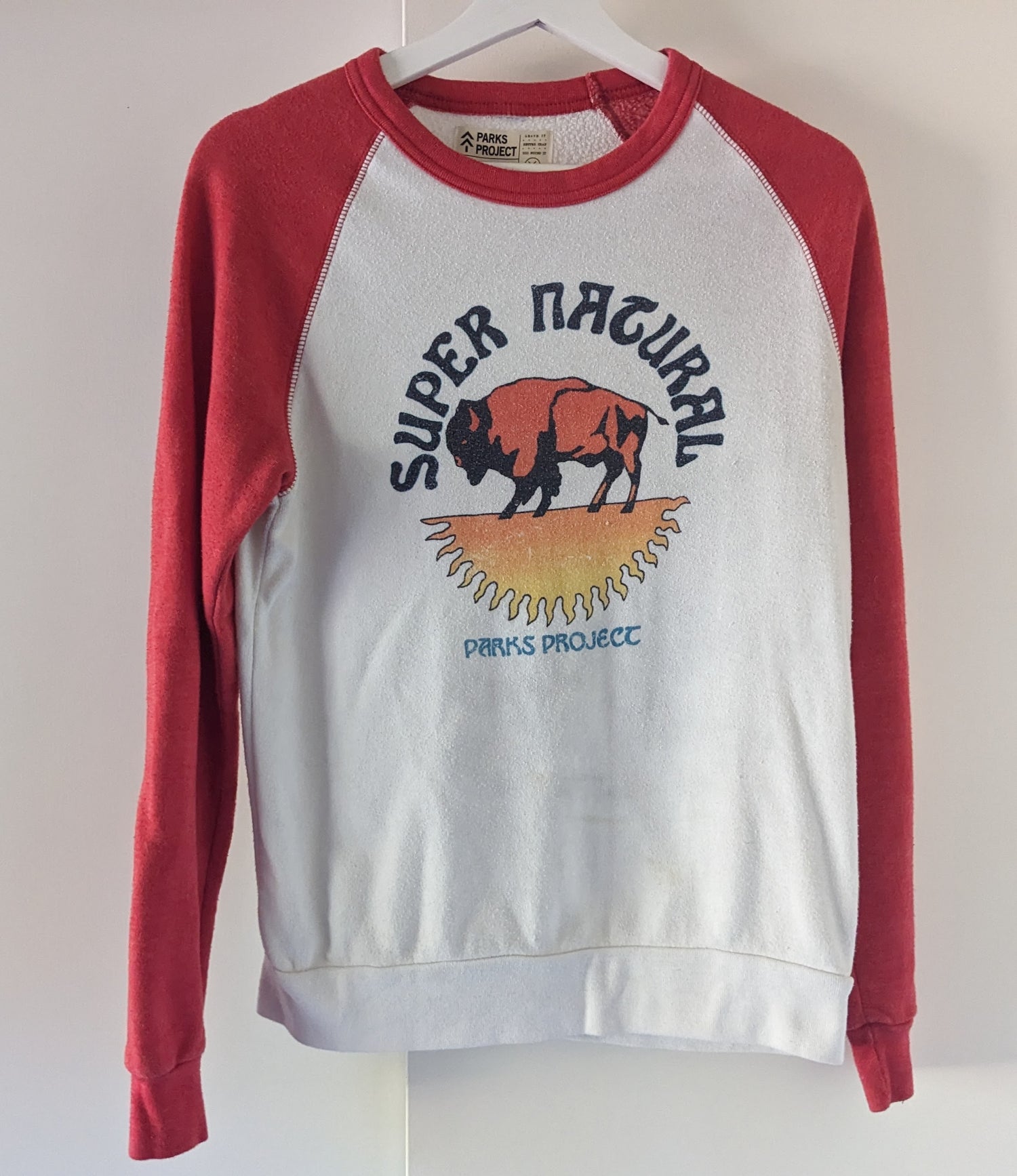 White and Red Parks Project Super Natural Bison fleece long sleeve shirt