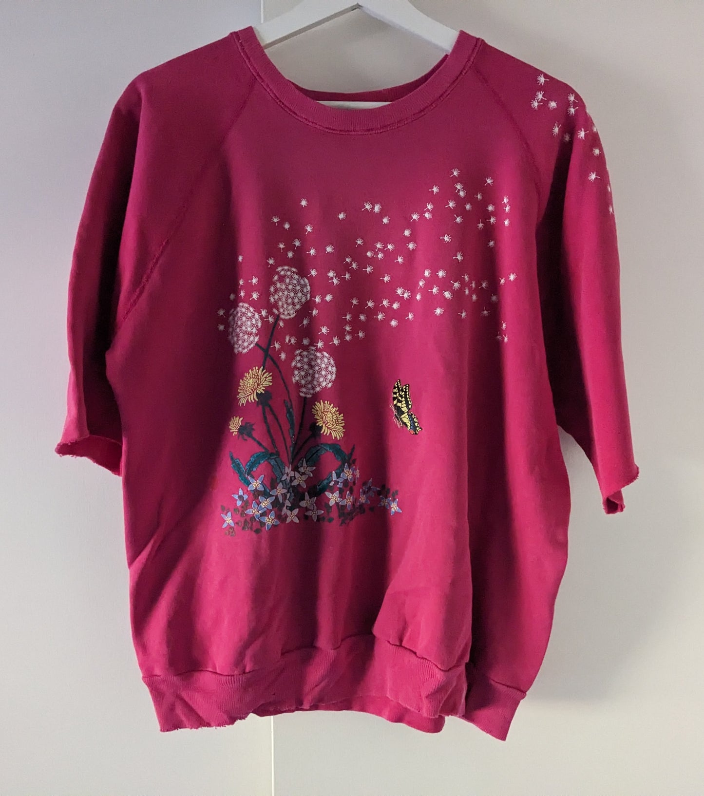 Pink Dandelions Morning Sun Vintage Sweatshirt with cut-off Short sleeves