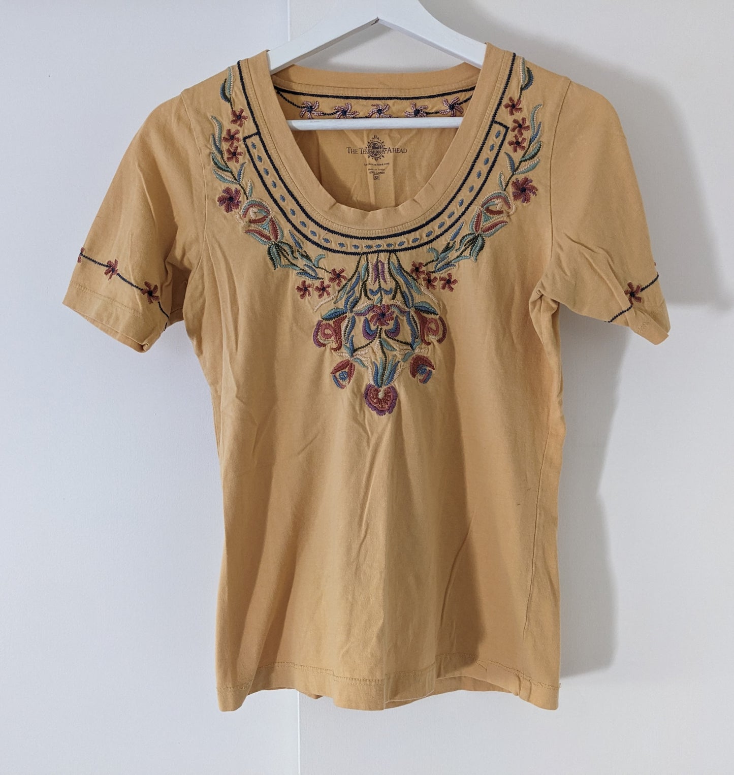 Yellow Floral embroidered shirt