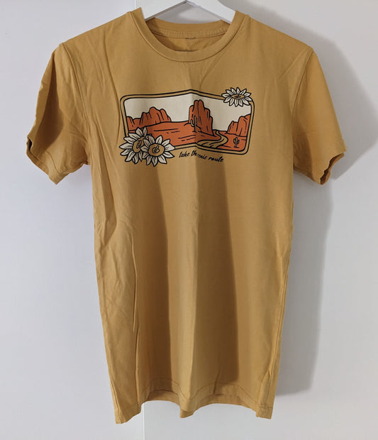 Yellow Desert Scene shirt reading Take the Scenic Route