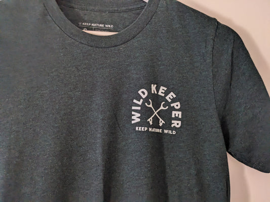Keep Nature Wild Wildkeeper dark green shirt front graphic