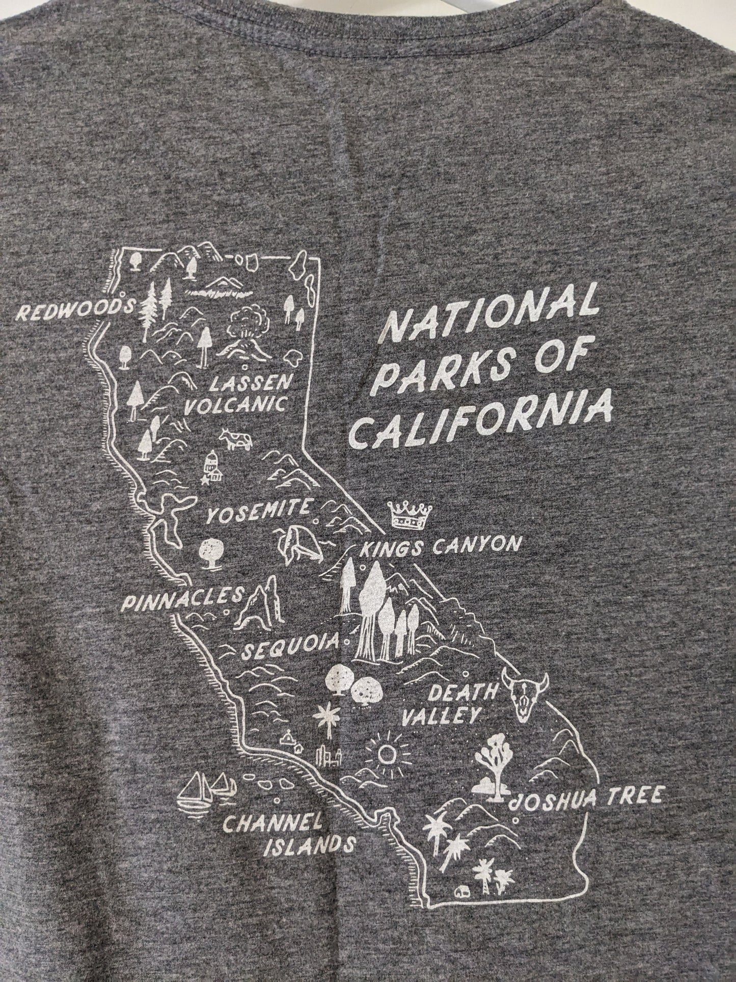 Gray Parks Project shirt with National Parks of California graphic up close