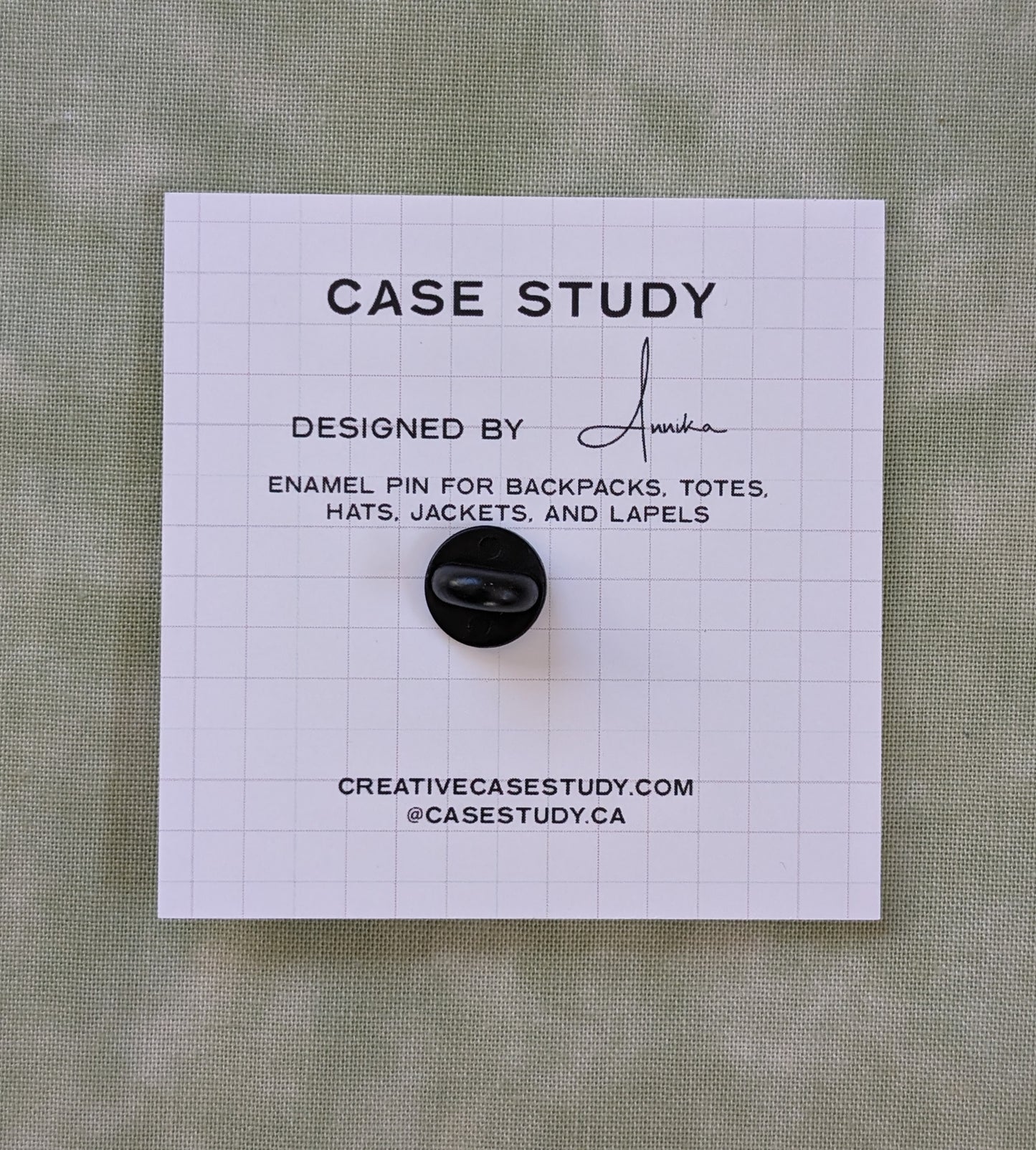 Pin Back with details about the maker, Case Study