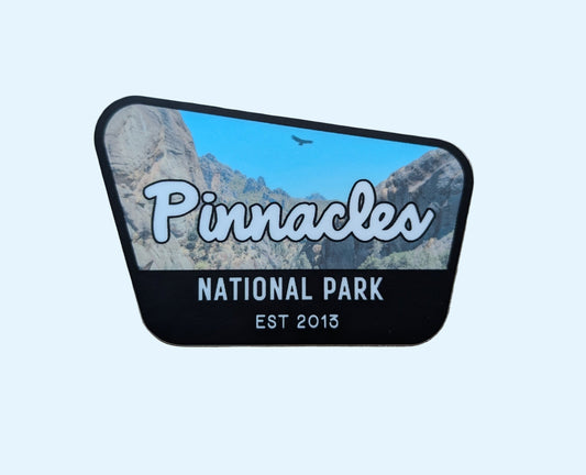 black bordered sticker represents Pinnacles National Park with paper background