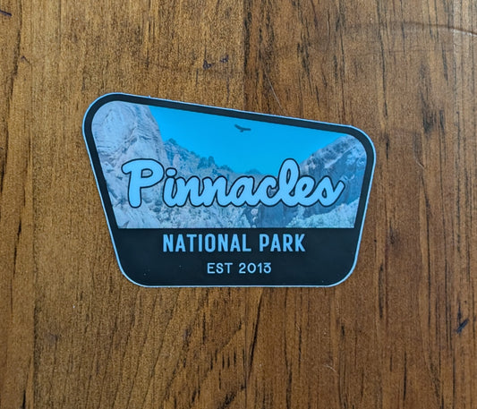 black bordered sticker represents Pinnacles National Park with paper background