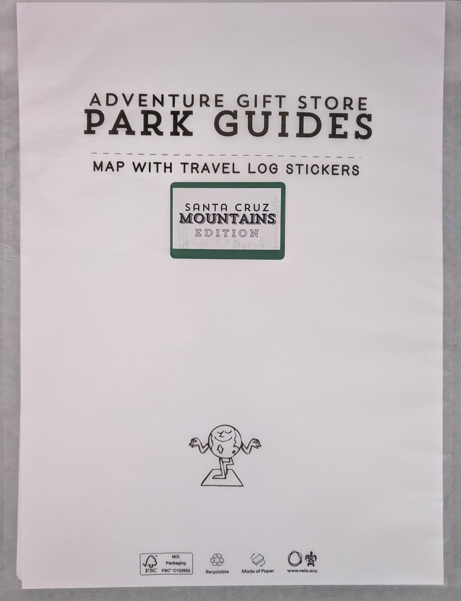 Santa Cruz Mountains Park Guide Packaging in glassine paper bag with algae ink for lowest impact "Map with travel log stickers"