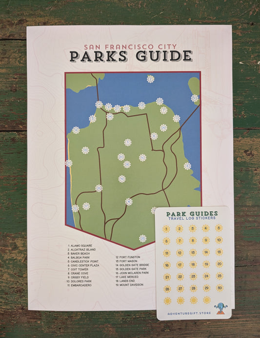 San Francisco Park Guide map checklist print with travel log sticker sheet