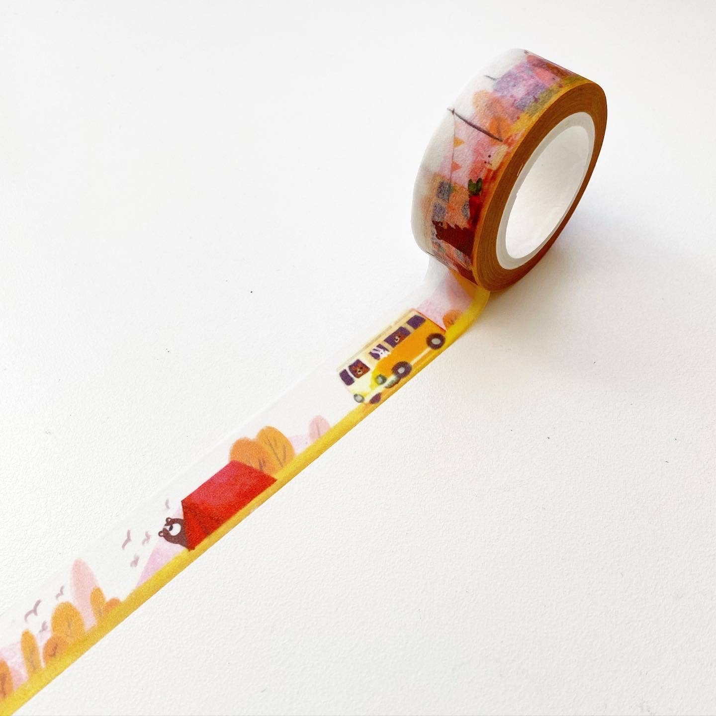 Close up of standard width washi tape with summer camping, roadtrip and picnic design